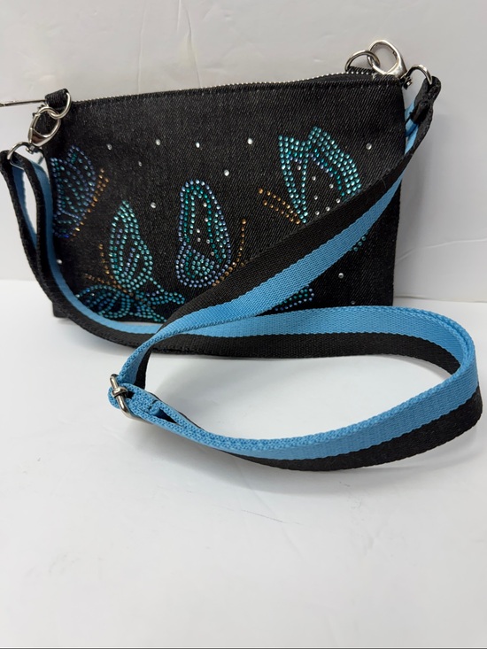 Brighton Handbags - Brighton Denim Crossbody with Turquoise Beaded Butterfly Accents